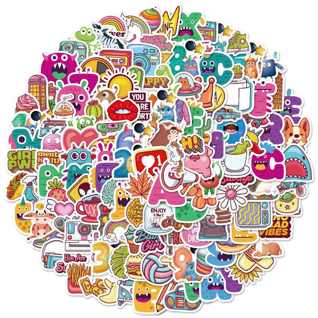 100 Small Size 4cm Cute Creative Graffiti Mix and Match Sticker Q Version English Letters Animal Stickers