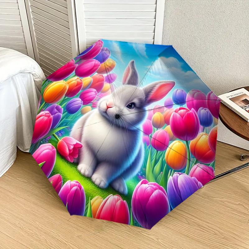 1pc rabbit flower Pattern Umbrella  Automatic Opening and Closing Umbrella, High quality Umbrella, Ideal Gift for Her 244