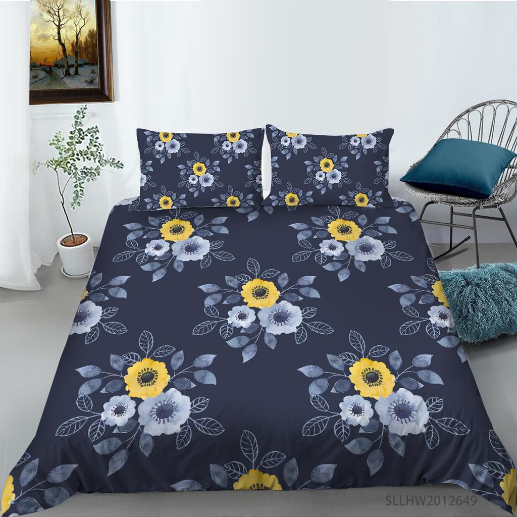 3D-Farbmuster bedruckte Bettwäsche, Einzelbett, Doppelbett, volle Größe, Vintage-Blumenmuster, Kissenbezug und Bettbezug, 2 oder 3 bequeme Heimdekoration