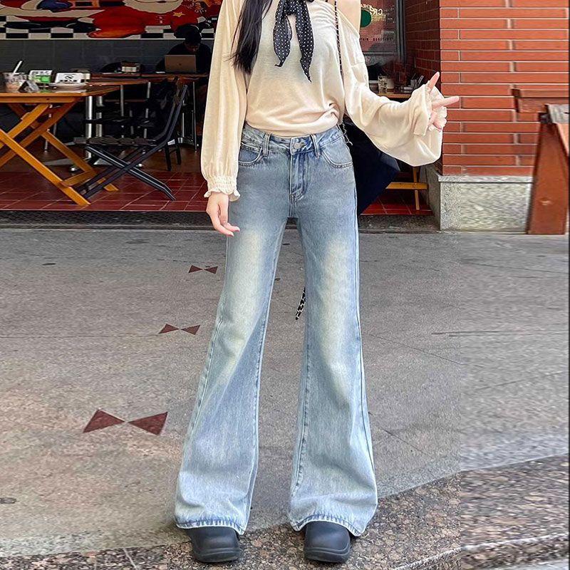 Designový Smysl Velké Velikosti Světlé Rozšířené Džíny Dámské S Vysokým Pasem Elastické Široké Kalhoty Skinny Micro Flare Kalhoty Dlouhé Džínové Kalhoty