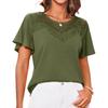 Round Neck Loose Summer Lace Women Blouse Solid Color Short Sleeve Lace Sweet Shirt Ladies Solid Color Elegant Fashion Office Top Basic Sweet Clothing