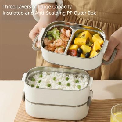 Stainless Steel Thermal Lunch Box Double Layer Microwavable Lunch Box Set Stackable Leak Proof Food Storage Containers