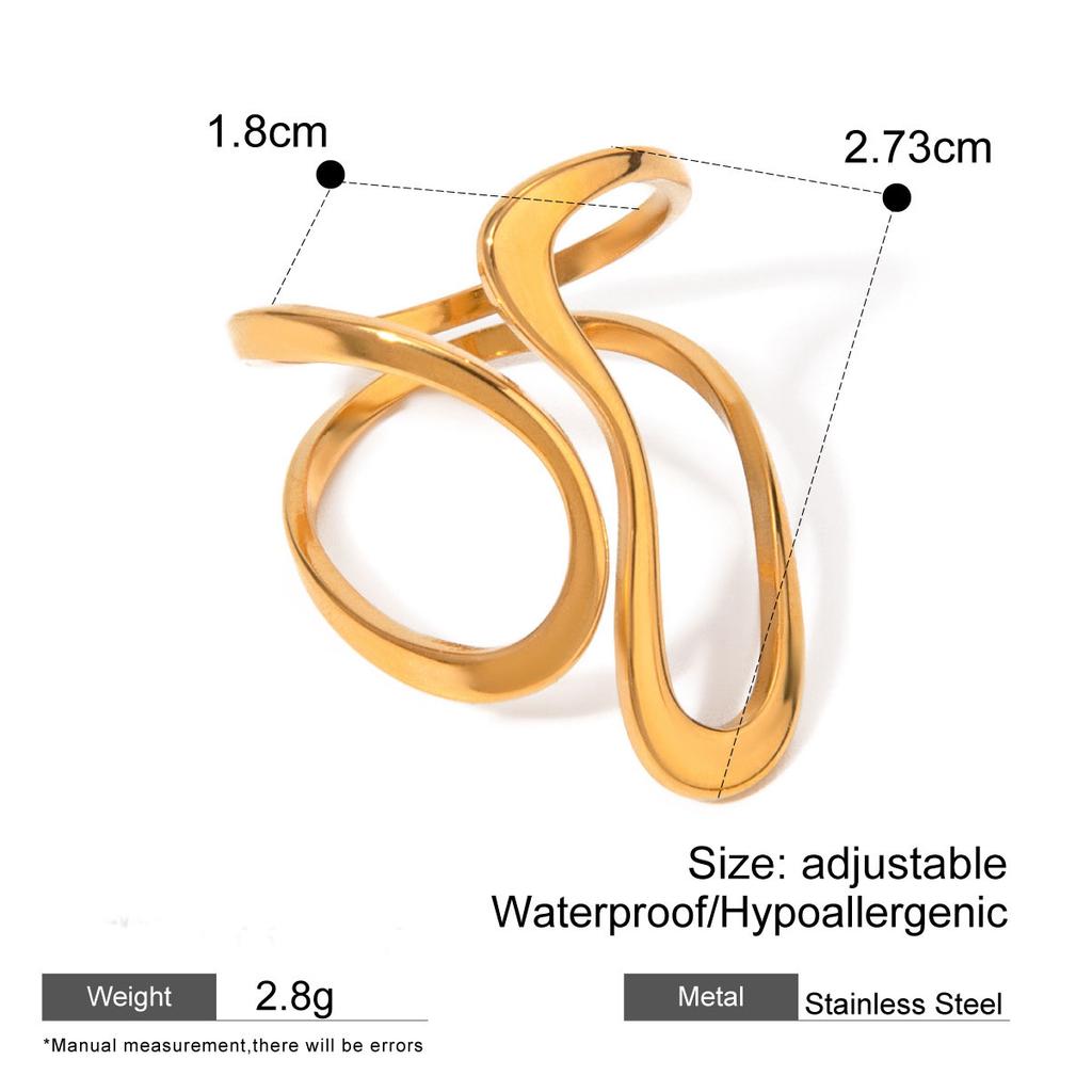 ERESI Fashion Rings Adjustable PVD 18k Gold Plated Stainless Steel Ring Waterproof Statement Rings Jewelry Women