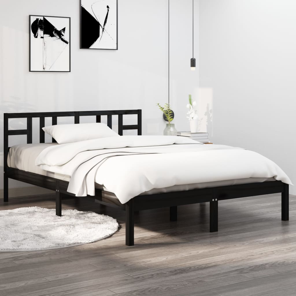 Cheap Bed Frame Black Solid Wood 200x200 cm Joom