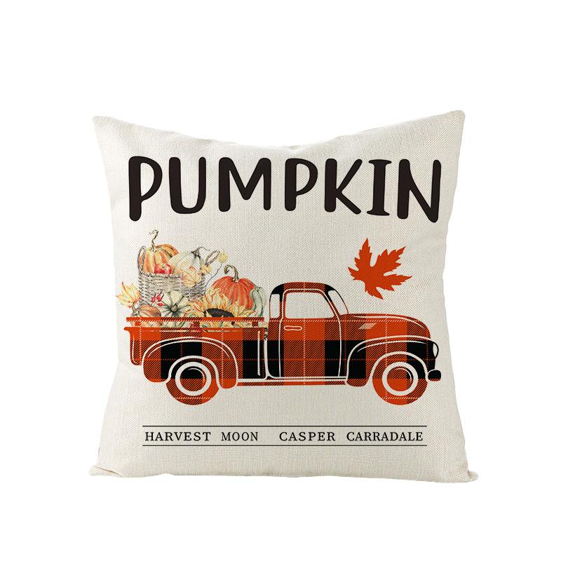 Autumn Maple Leaf Pumpkin Print Polyester Pillow Cover Home Furnishings Letter Plaid Sofa Cushion