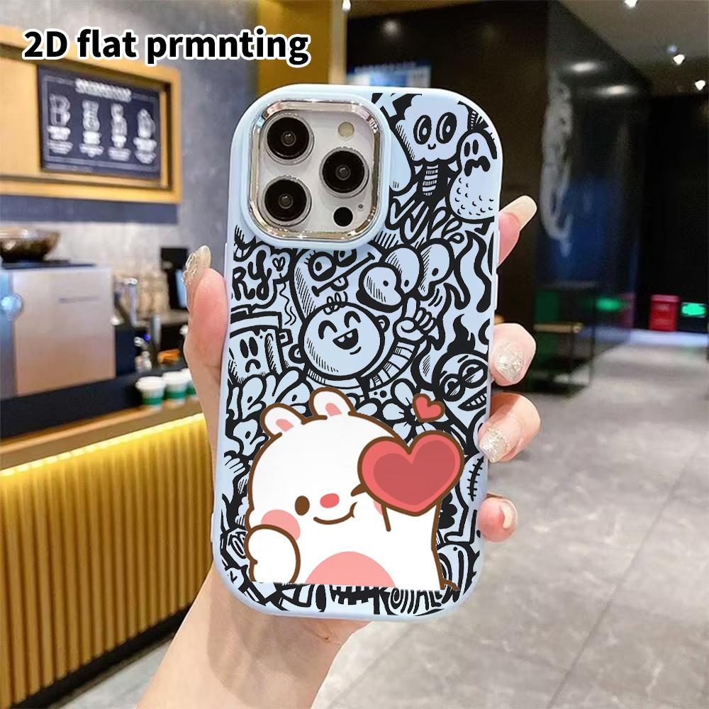 Phone Case: 2D Flat Design Suitable for iPhone 18 17 16 15 14 13 Pro Protective Case, Couple Style, Little White Rabbit with Hearts, Christmas and Hal