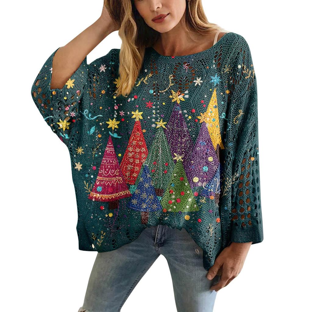XY-LK01-Pullover hollow blouse 3D printed sweater spring and summer new