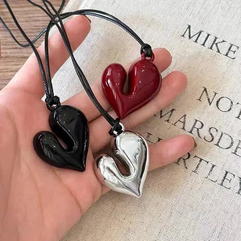 Collana con Ciondolo a Forma di Cuore LATS per Donna Uomo 85CM Catena per Maglione Estraibile Regolabile Accessorio Gioiello di Moda Regalo