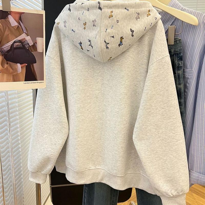 Fashionable Hooded Sweatshirt Jacket for Women Autumn 2025 New Zipper Cardigan Long-sleeved Printed Top Thin Section