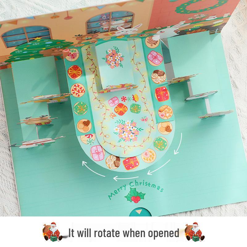 Christmas 3D Paper Carving Greeting Card with Message Envelope