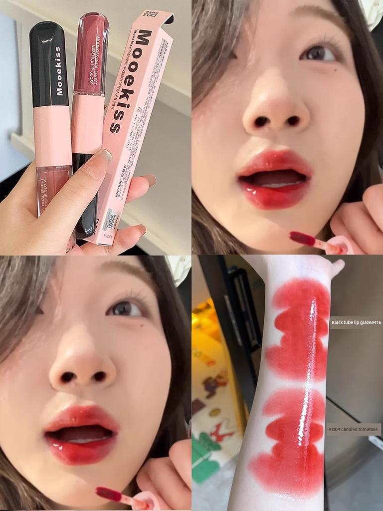 Lychee Rose Jelly~Mukeshi Double-Ended Lip Glaze Mirror-Like Water Gloss Low Saturation Natural Lipstick Nude Color Not Easy to Transfer