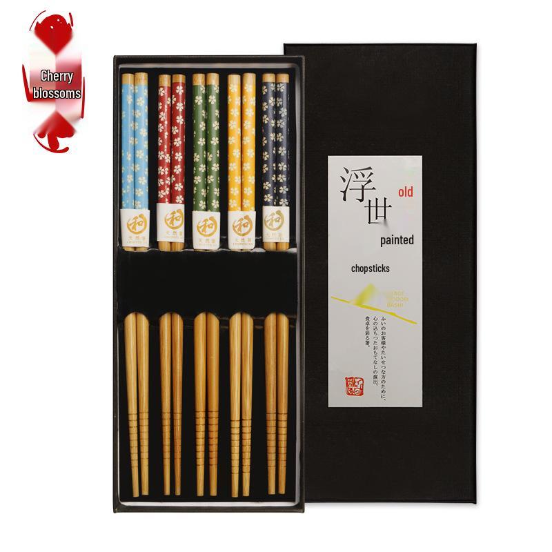 5-Pair Japanese Non-slip Bamboo & Wooden Chopsticks Gift Set