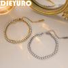DIEYURO 316L Stainless Steel Light Luxury Golden Rice Bead Chain White Zircon Double-layer Bracelet Lady New Non-fading Jewelry