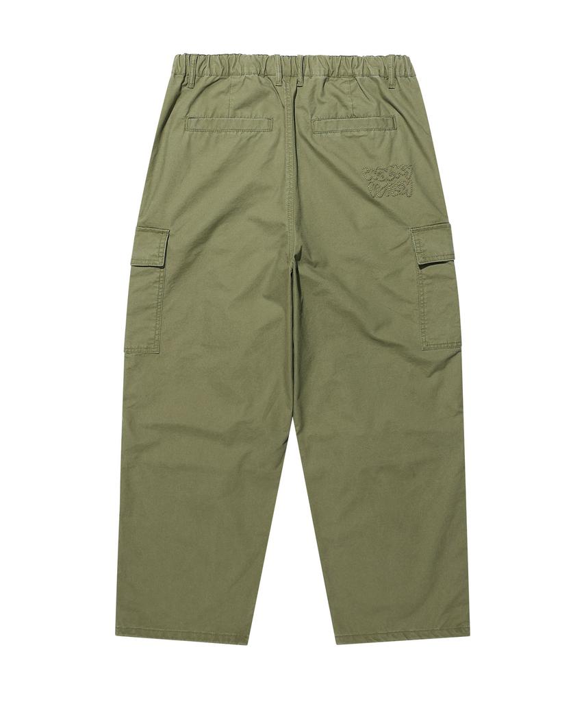 WACKY WILLY Wide Cotton Cargo Elastic Waist Pants Olive