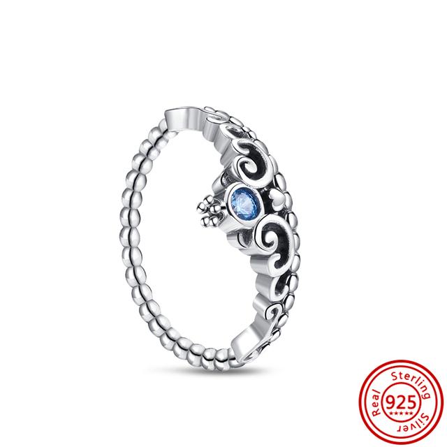 Authentic 100% 925 Sterling Silver Princess Regal Crown Heart Sparkling Zircon Luxury Circle Rings Women Wedding Jewelry