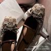 Schuhe quadratische Spitze Strass Pferde-Schnalle Schleife vielseitig flache Sohle Schuhe Buchstabendruck Freizeitschuhe