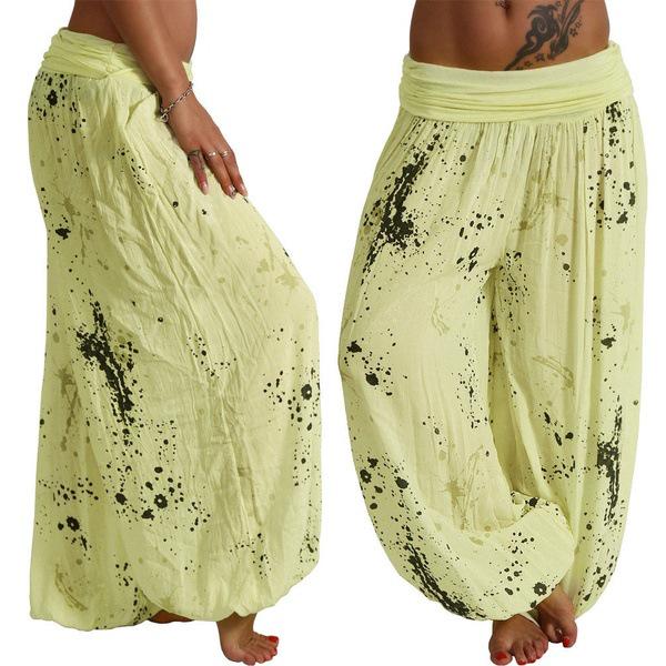 Women Casual Boho Print Pants Wide Leg Pants Loose Pocket Button Pants