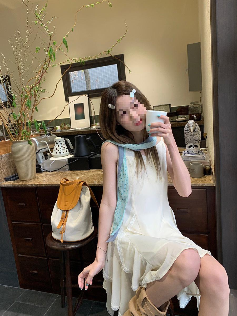 Handmade First Love White Lace Spaghetti Strap Dress with Irregular Hem and Romantic Cinched Waist Small