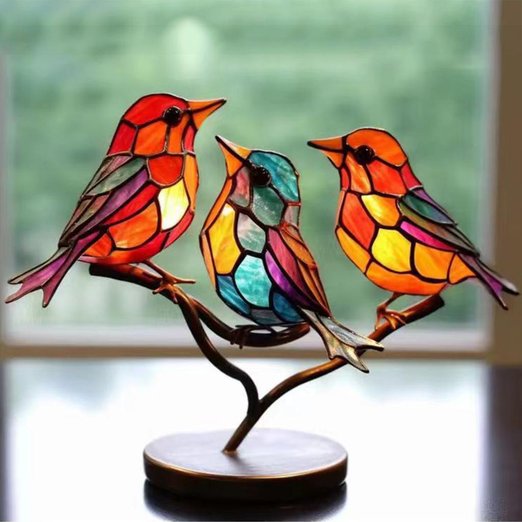 Birds On Branch Statue Acrylic Collectibles Tree Branch Birds Sculptures Holiday Gifts Home Decor for Office Cabinets Bookshelf