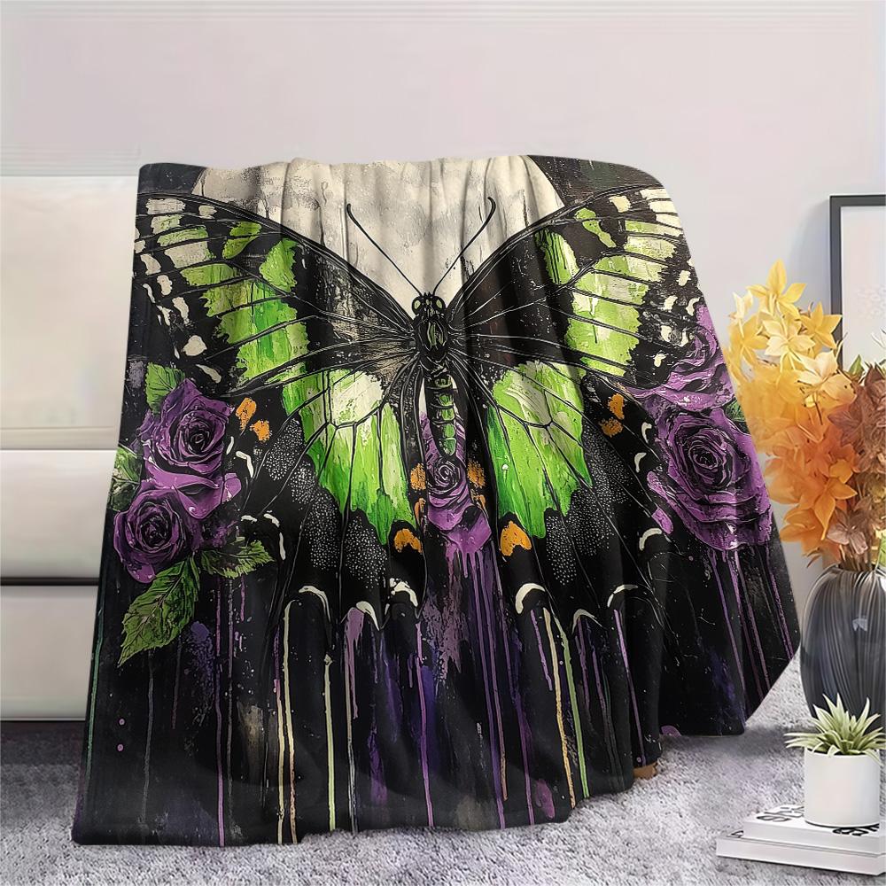 Dark Butterflies  Print Flannel Blanket, High Quality Comfortable for All Seasons, Home Decor, Warmth and Comfort