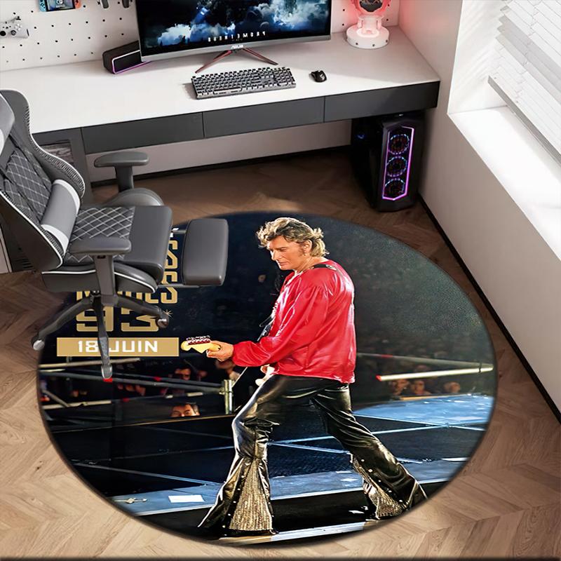 1pc Famous rock singer Johnny Hallyday Round carpet Painted Printed circular carpet, home door mat, outdoor travel protection carpet