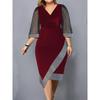 Women's New Temperament Commuter Slim Mesh Splicing Short-sleeved V-neck Dresses