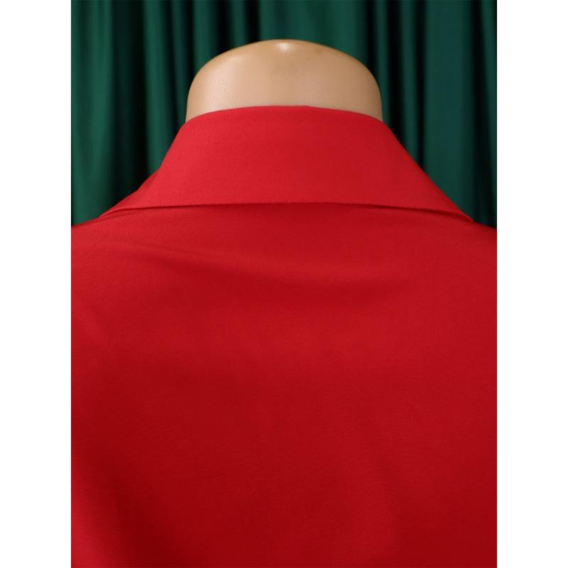 Dámské elegantní jednobarevné šaty tunika šaty midi šaty s páskem sexy výstřih do V košilové šaty plus size