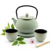 CAST IRON KETTLE POT MINT 0.8L SET 1x POT 2x CUPS WITH STAND