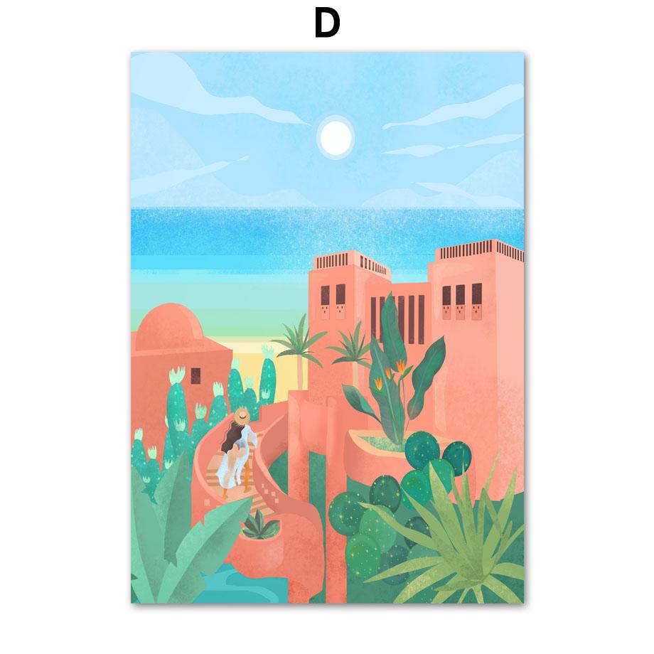 Šiaurės šalių Egėjo jūra Marokas Drobė Tapyba Mergina Kelionė Peizažas Sienos Menas Mėlynas vandenynas Plakatas Svetainė Namų apdaila Cuadros