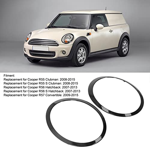 Pair of Headlights and Headlight Lamp Cover Trims for the R55 Clubman | Qiilu Car Headlight Trim Rings | Pair of Headlight Trim Rings, Glossy Black, L
