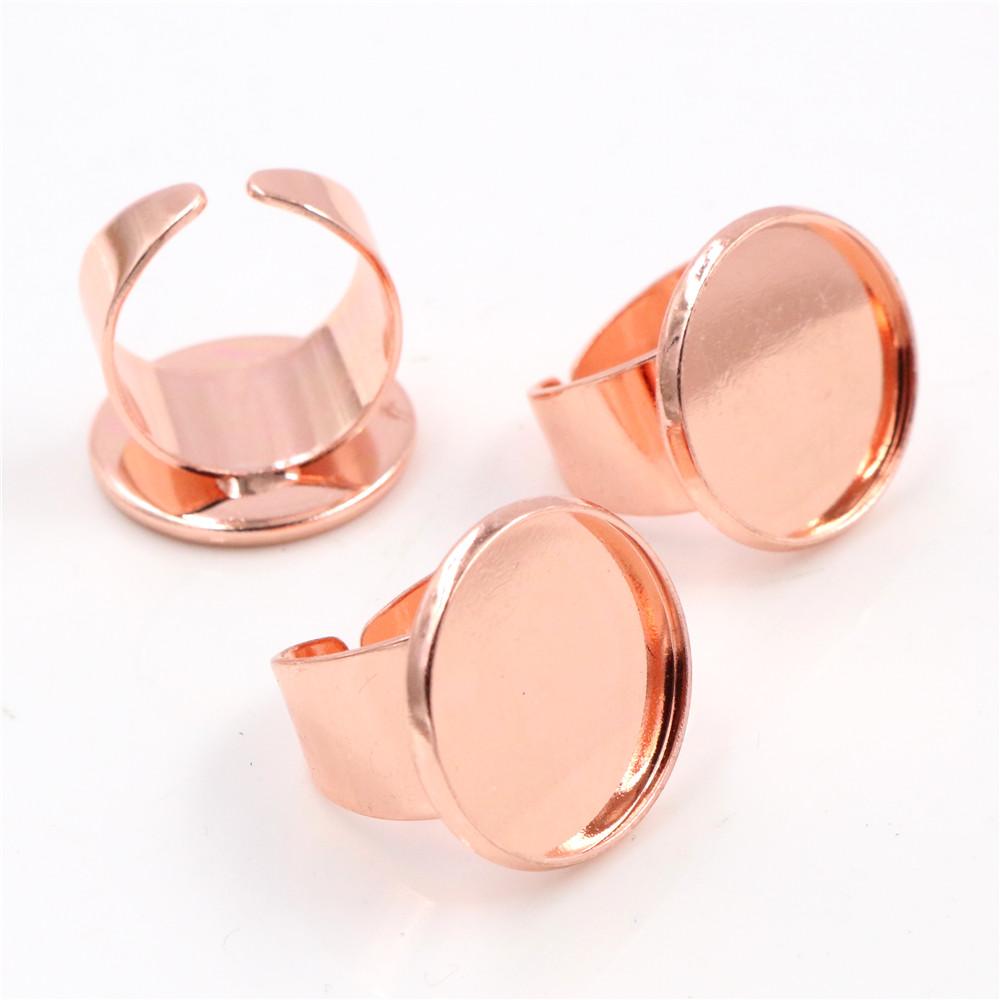 

20mm 5pcs/Lot Classic 7 Colors Plated Brass Adjustable Ring Settings Blank/Base,Fit 20mm Glass Cabochons,Buttons;Ring Bezels рожевий колір золота