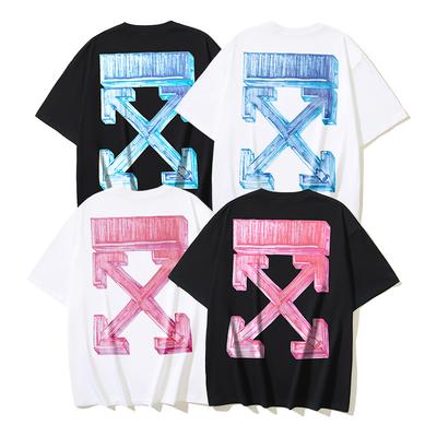 YM-1203 Off-White Summer Men's and Women's Pure Cotton Print Oversized T-shirt Street Wear