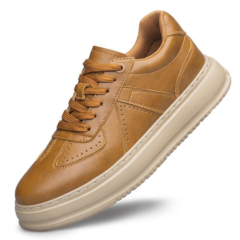 Men's 8CM Height-Increasing White Skate Shoes - Thick Sole, Lightweight, Versatile Lace-Up Casual Sneakers In Large Sizes