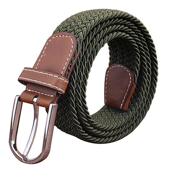 Men's Women's Canvas Plain Webbing Metal Buckle Woven Stretch Waist Belt Strap