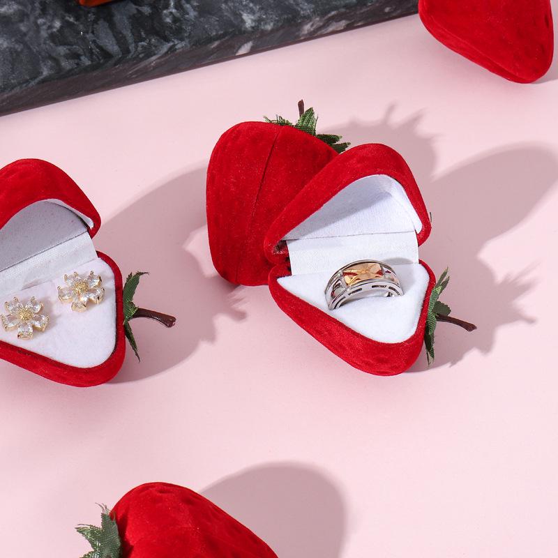 Exquisite Strawberry Ring & Earring Jewelry Box: Creative Birthday Gift for Women