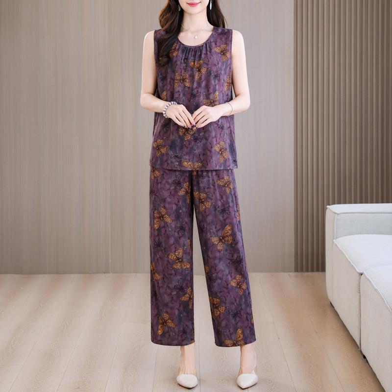 Summer Two Piece Set for Women Clothes Sleeveless Plus Size Elegant Casual Pants Sets