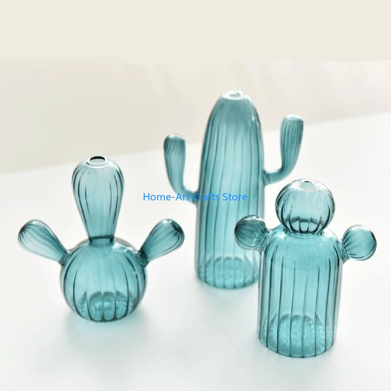 Y3NA Cactus Shaped Flower Vase Glass Pen Bottle Flower Arrangement Home Decorations