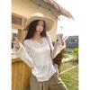 Summer Fungus Edge Design V-neck Thin Slightly Transparent Long-sleeved T-shirt