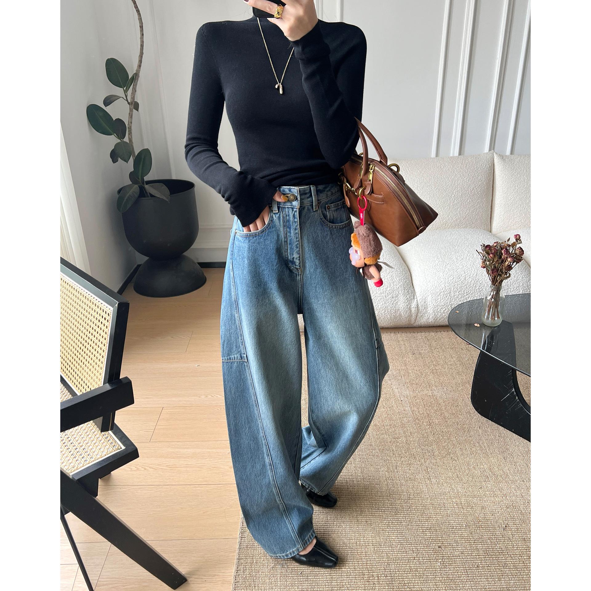 

Осенние джинсы-палаццо с высокой талией в американском ретро-стиле для женщин - стиль Ян Ми S (47.5~52.5 kg)