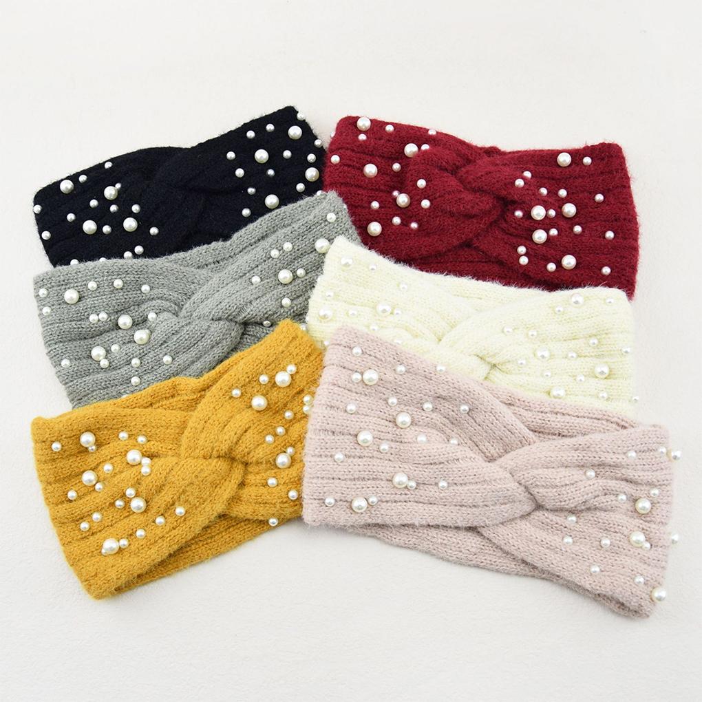 Warm And Stylish Ear Warmer Winter Headband For Women Lightweight New Pearl Knitted Cross Headbands