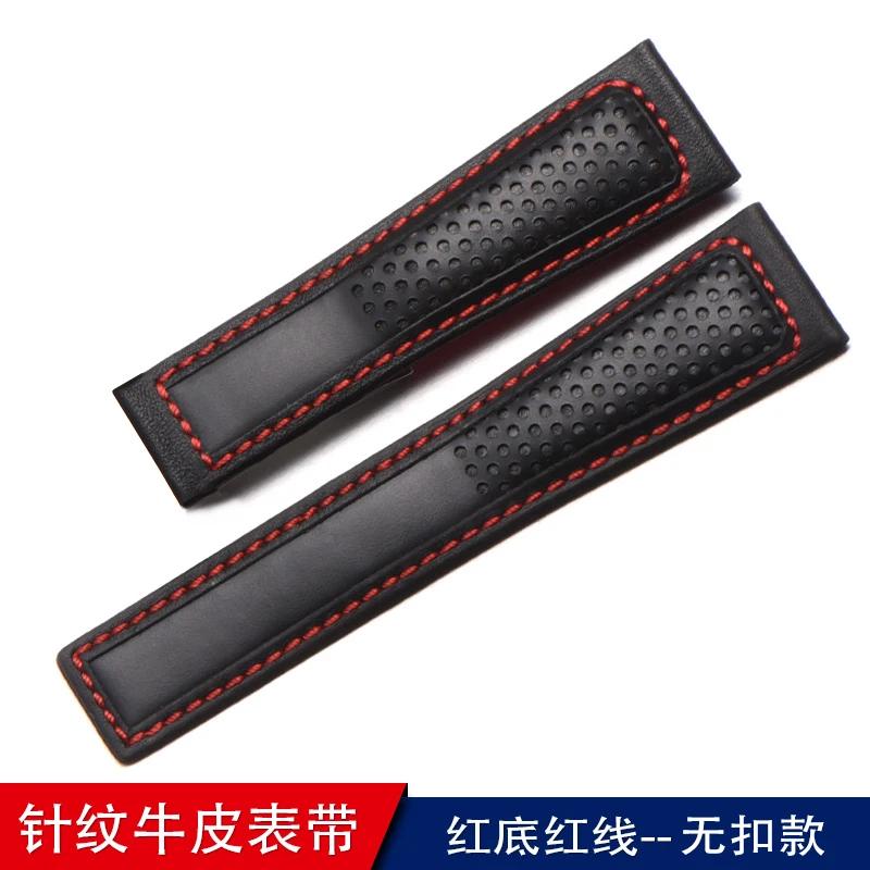 19mm 20mm 22m Cowhide Watchband For TAG Heuer Calera Monaco F1 Black Red Men Genuine Leather Strap Metal Folding Buckle Bracelet