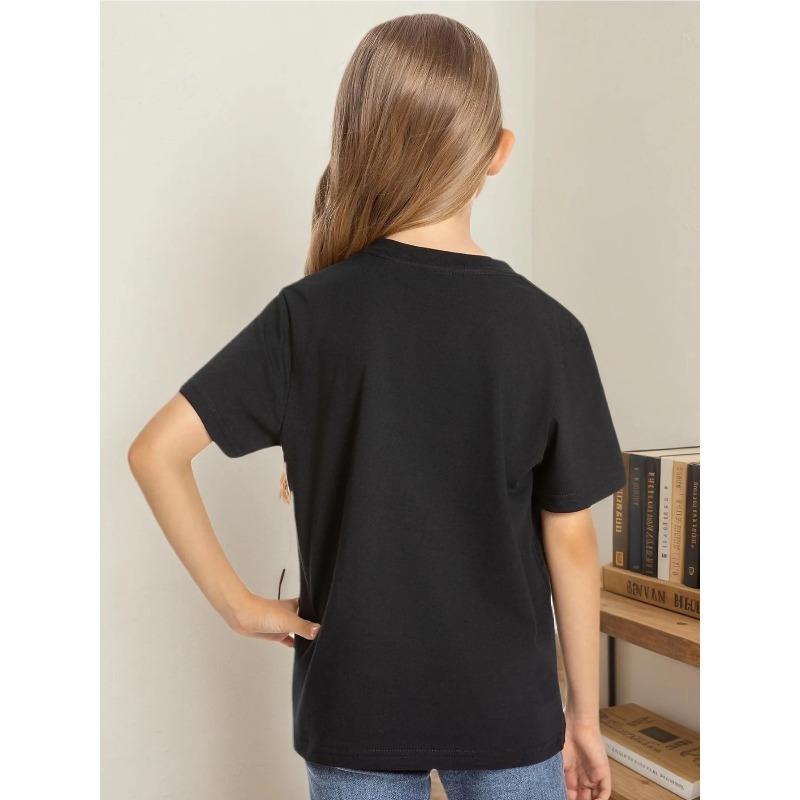 European sizes Girls Cotton Short-sleeve T-shirt, Soft and Comfortable Daily Wear, Suitable for Home, Outdoor and Sports Activities,