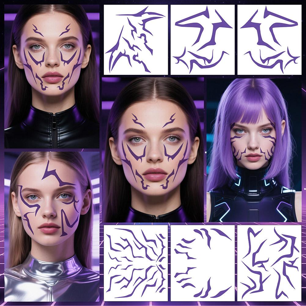 Temporäre Tattoos, auffälliges lila Blitz-Make-up für Cosplay-Rollenspiele, wasserfeste Gesichtskunst-Aufkleber