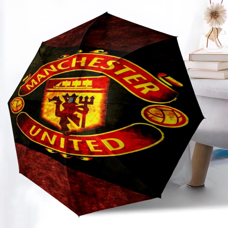 1pz Ombrello Automatico Robusto a 8 Stecche, Ombrello Manchester United Manchester City, Stampato Digitalmente, Ombrello Pieghevole per Uso Esterno in Movimento
