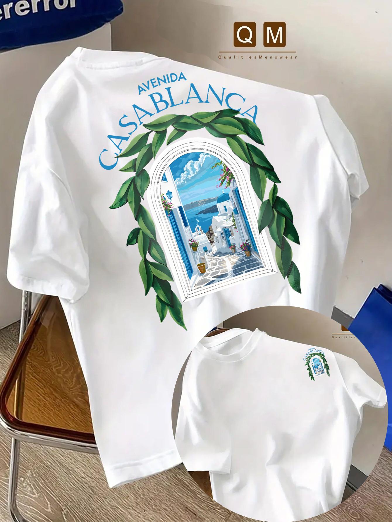 GUOYAN TOP Heren T-shirt met Architectuur Grafiek - Marokkaans-ge&iuml;nspireerd Hassan Toren Ontwerp, Groen & Arabisch Ministerie van Religieuze M