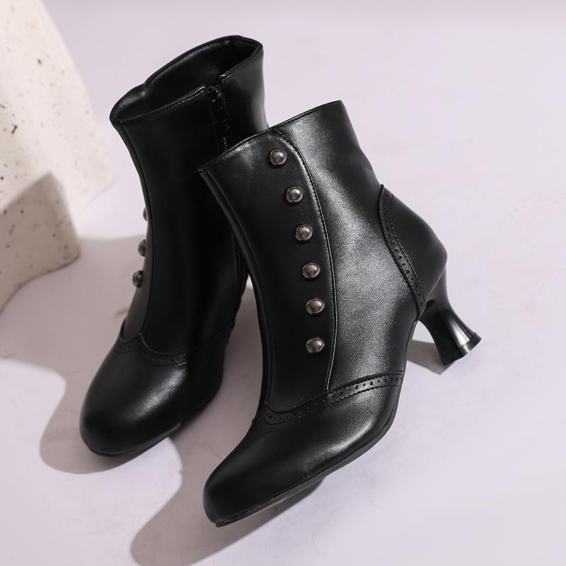 Women's High-heeled Short Boots Autumn and Winter New Retro Color-matching Large-size Short Boots