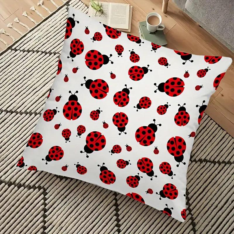 Federa per cuscino a coccinella double-face Vikama: Bianco Solido Con Stampa Rossa E Nera, Copertura Decorativa Morbida