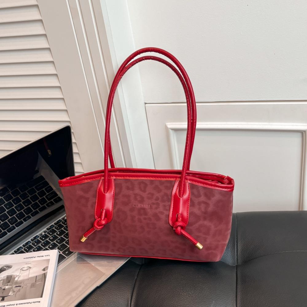 Retro Large Capacity Shoulder Bag Letter Embossed Zipper Leopard Print Bag Tote Bag