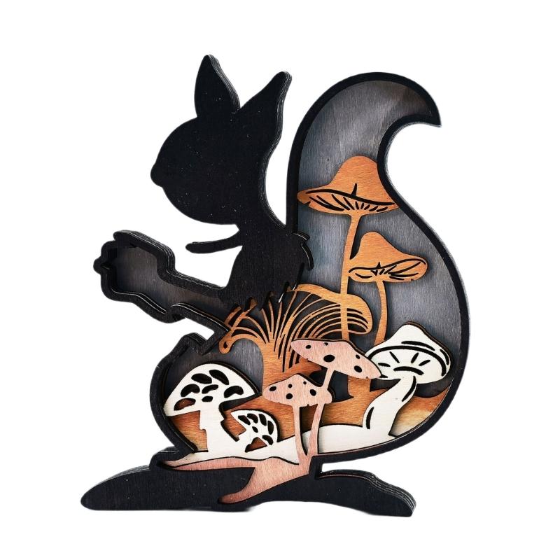 

Fall Table Centerpieces Wooden Squirrels Block Signs with Mushroom Cutout Thanksgiving Decorations Home Office Decors 1