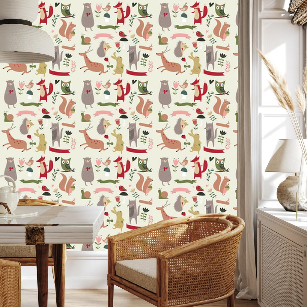 Forest animals and hearts wallpaper for living room and bedroom 50x1000